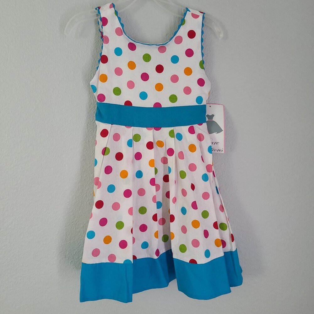 Rare Editions NWT Girls white and blue Polka Dot Sleeveless Dress – Size 4